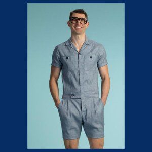 Mr Turk Short Jumpsuit - Blue Houndstooth, Sz M